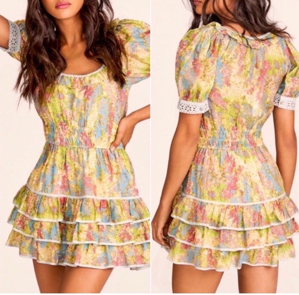 LoveShackFancy Pastel Fields Scoop Neck Safiya Mini Dress Size S